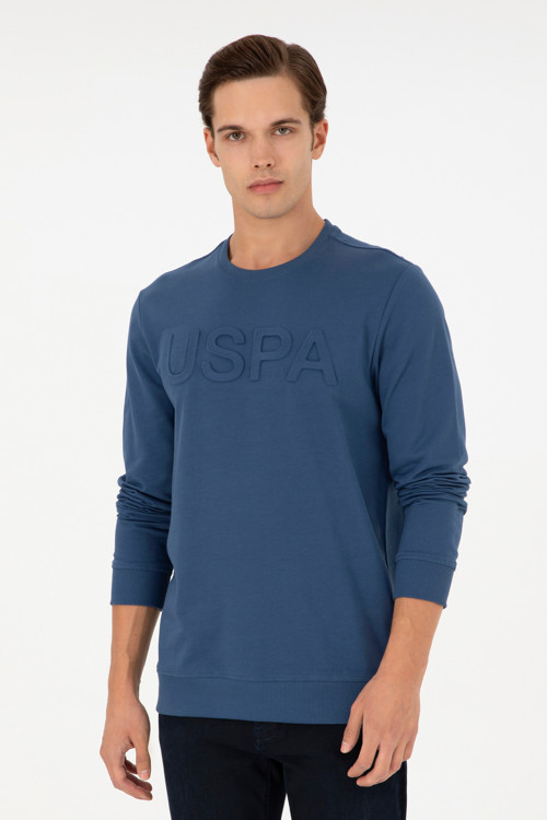 Erkek Regular Fit Bisiklet Yaka İndigo Basic Sweatshirt 50289058-VR028