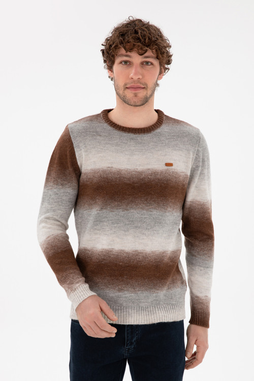 Erkek Slim Fit Bisiklet Yaka Gri Melanj Kazak 50297082-VR086