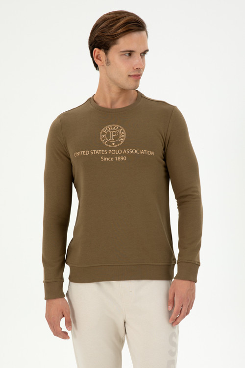 Erkek Regular Fit Bisiklet Yaka Haki Sweatshirt 50293424-VR027