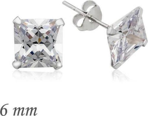 Gümüş Kare Tek Taş Zirkon Küpe - 6 mm.
