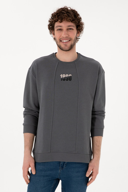 Erkek Bisiklet Yaka Antrasit Comfort Fit Sweatshirt 50293430-VR006