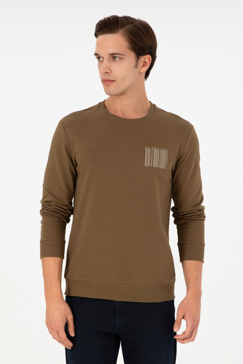 Erkek Regular Fit Bisiklet Yaka Haki Sweatshirt 50290252-VR027