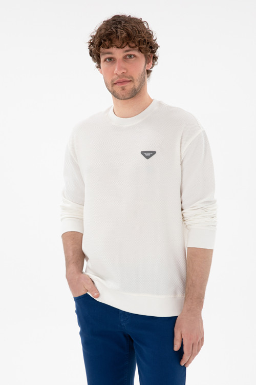 Erkek Comfort Fit Bisiklet Yaka Krem Sweatshirt 50290777-VR071