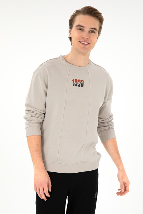 Erkek Comfort Fit Bisiklet Yaka Taş Sweatshirt 50293430-VR049