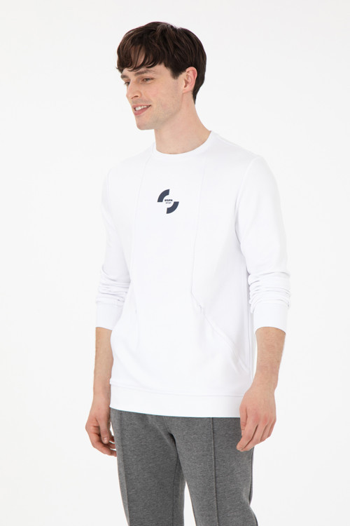 Erkek Regular Fit Bisiklet Yaka Beyaz Sweatshirt 50290778-VR013