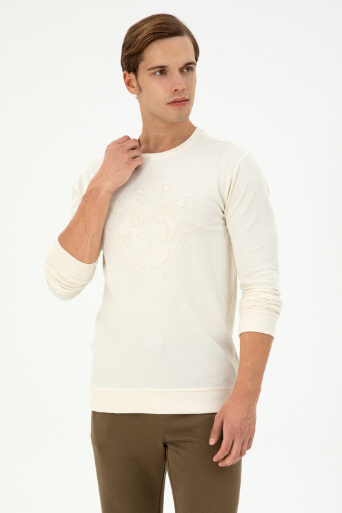 Erkek Regular Fit Bisiklet Yaka Krem Sweatshirt 50290582-VR071