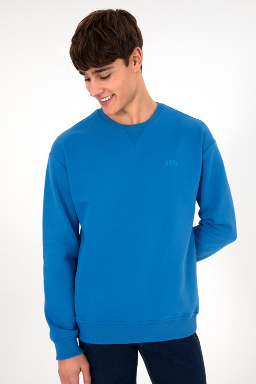 Erkek Bisiklet Yaka Kobalt Basic Şardonlu Sweatshirt 50295148-VR077