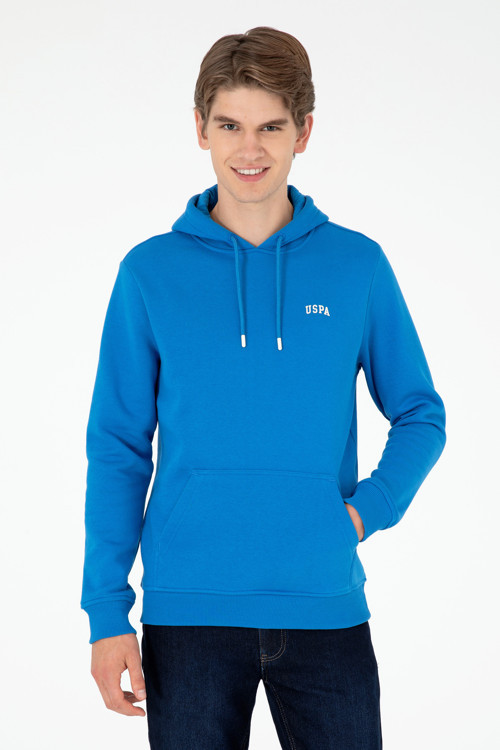 Erkek Kapüşonlu Kobalt Mavi Basic Şardonlu Sweatshirt 50295176-VR077