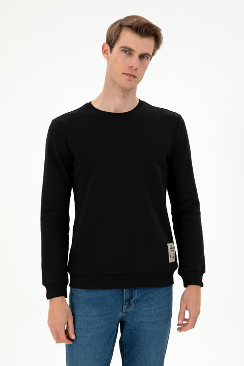 Erkek Regular Fit Bisiklet Yaka Siyah Sweatshirt 50293471-VR046