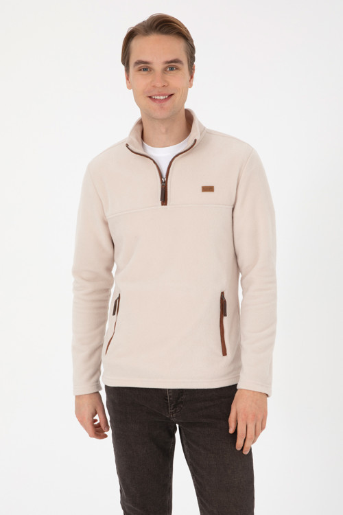 Erkek Regular Fit Yarım Fermuarlı Taş Sweatshirt 50315925-VR049