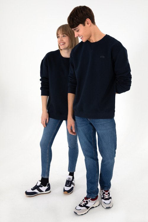 Erkek Bisiklet Yaka Lacivert Basic Şardonlu Sweatshirt 50295148-VR033