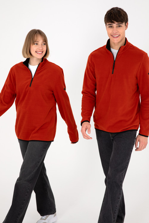 Erkek Yarım Fermuarlı Kiremit Basic Polar Sweatshirt 50298085-VR031