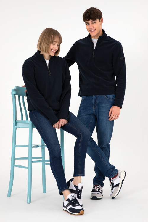 Erkek Yarım Fermuarlı Lacivert Basic Polar Sweatshirt 50298085-VR033