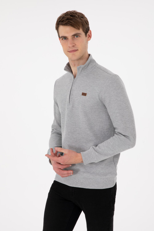 Erkek Gri Melanj Basic Sweatshirt 50298243-VR086