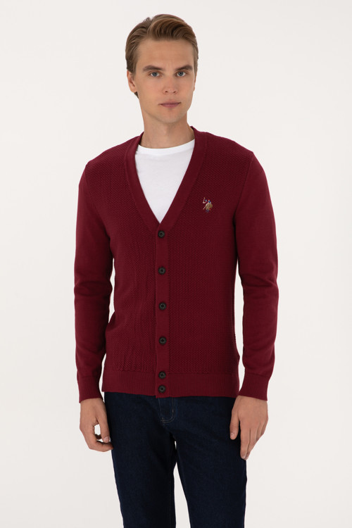 Erkek Bordo Basic Triko Hırka 50288878-VR014