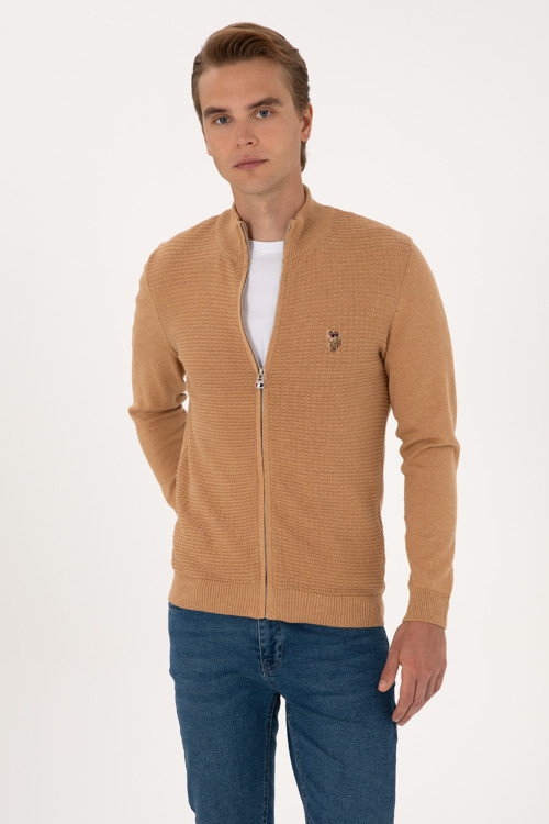 Erkek Camel Melanj Basic Triko Hırka 50288871-VR122