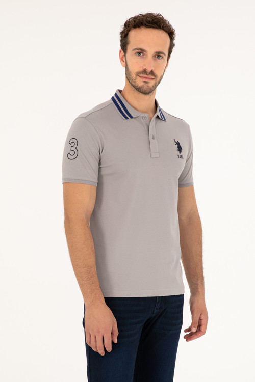Erkek Slim Fit Polo Yaka Koyu Gri Basic Tişört 50279569-VR080