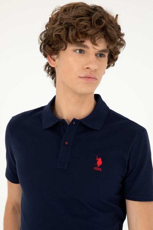 Erkek Slim Fit Polo Yaka Lacivert Basic Tişört 50279581-VR033