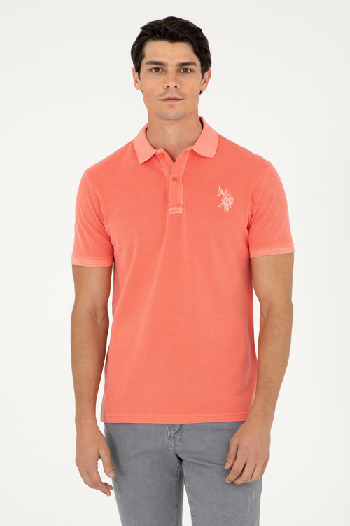 Erkek Slim Fit Polo Yaka Nar Çiçeği Basic Tişört 50279591-VR039