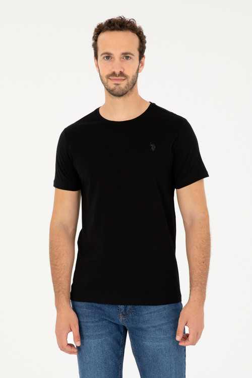 Erkek Regular Fit Bisiklet Yaka Siyah Basic Tişört 50279575-VR046