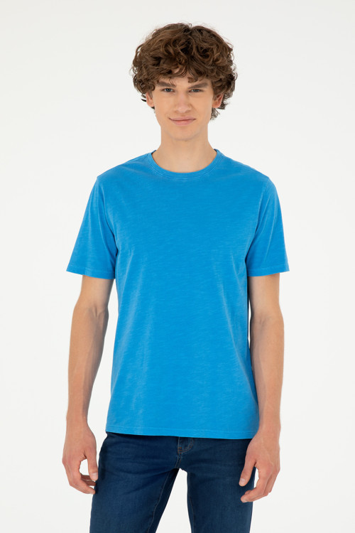 Erkek Regular Fit Bisiklet Yaka Saks Basic Tişört 50279578-VR045