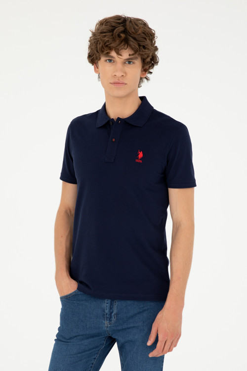 Erkek Slim Fit Polo Yaka Lacivert Basic Tişört 50279581-VR033
