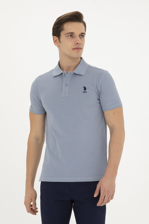 Erkek Slim Fit Polo Yaka İndigo Basic Tişört 50279613-VR028