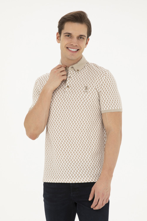 Erkek Slim Fit Polo Yaka Açık Haki Tişört 50281512-VR183