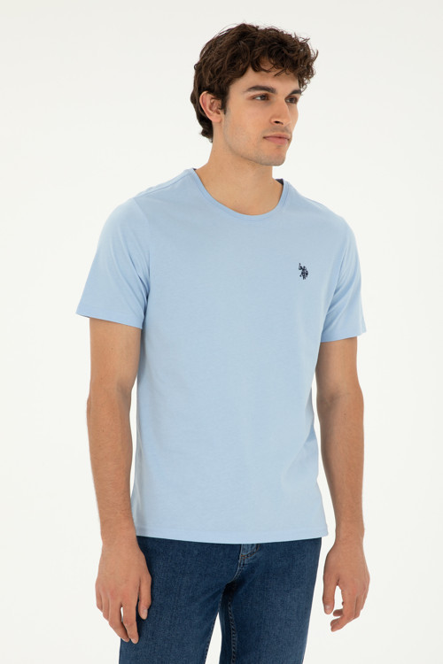 Erkek Regular Fit Bisiklet Yaka Açık Mavi Basic Tişört 50279632-VR003
