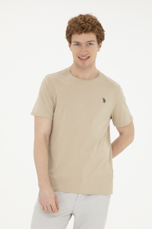Erkek Regular Fit Bisiklet Yaka Açık Haki Basic Tişört 50279632-VR183