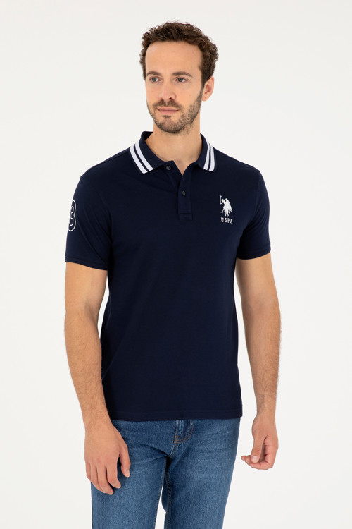 Erkek Slim Fit Polo Yaka Lacivert Basic Tişört 50279569-VR033