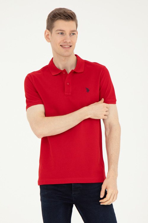 Erkek Slim Fit Polo Yaka Kırmızı Basic Tişört 50279573-VR171