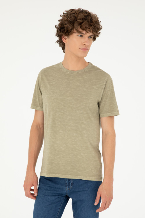 Erkek Regular Fit Bisiklet Yaka Haki Basic Tişört 50279578-VR027