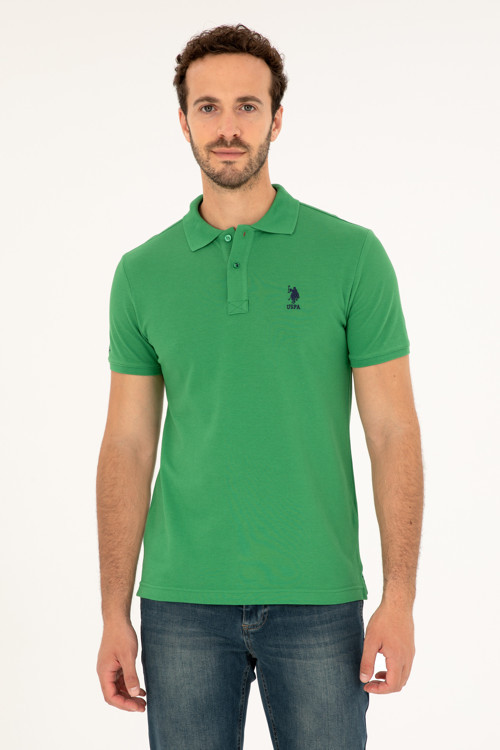 Erkek Slim Fit Polo Yaka Yeşil Basic Tişört 50279613-VR054