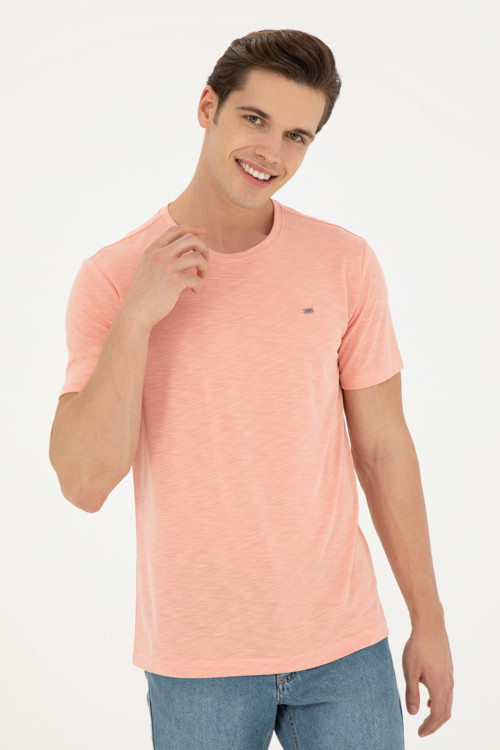 Erkek Regular Fit Bisiklet Yaka Somon Basic Tişört 50285294-VR047