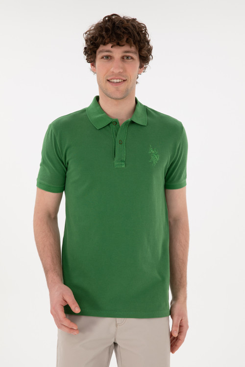 Erkek Slim Fit Polo Yaka Yeşil Basic Tişört 50294207-VR054