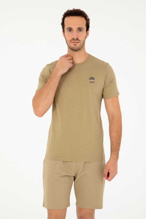 Erkek Regular Fit Bisiklet Yaka Haki Tişört 50294329-VR027
