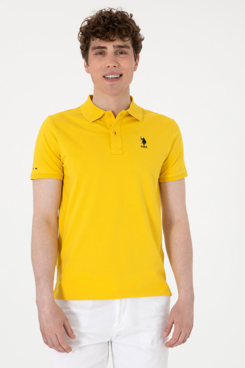 Erkek Slim Fit Polo Yaka Sarı Basic Tişört 50298011-VR094