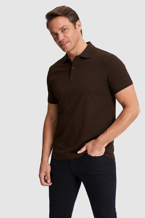Erkek Koyu Kahverengi Regular Fit Polo Yaka Basic Tişört 50324938-VR084