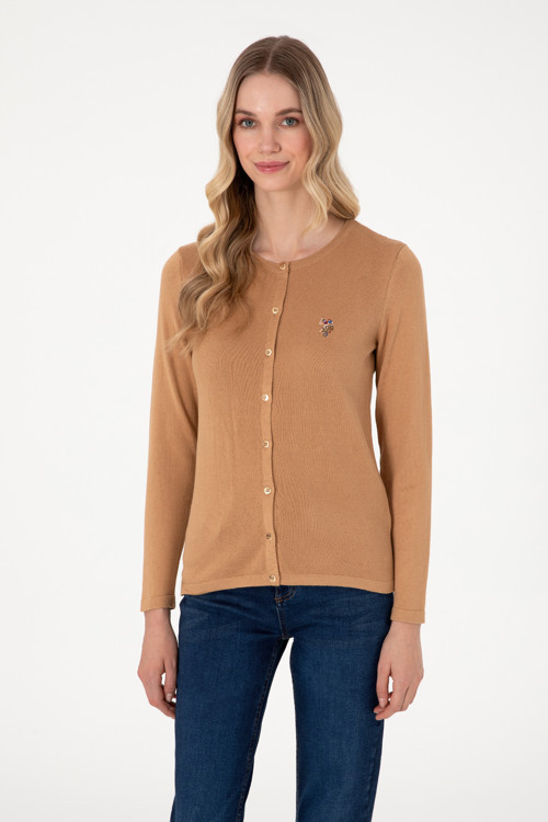 Kadın Camel Melanj Basic Triko Hırka 50288991-VR122