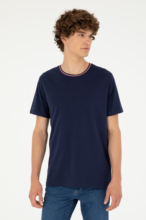 Erkek Regular Fit Bisiklet Yaka Lacivert Tişört 50294289-VR033