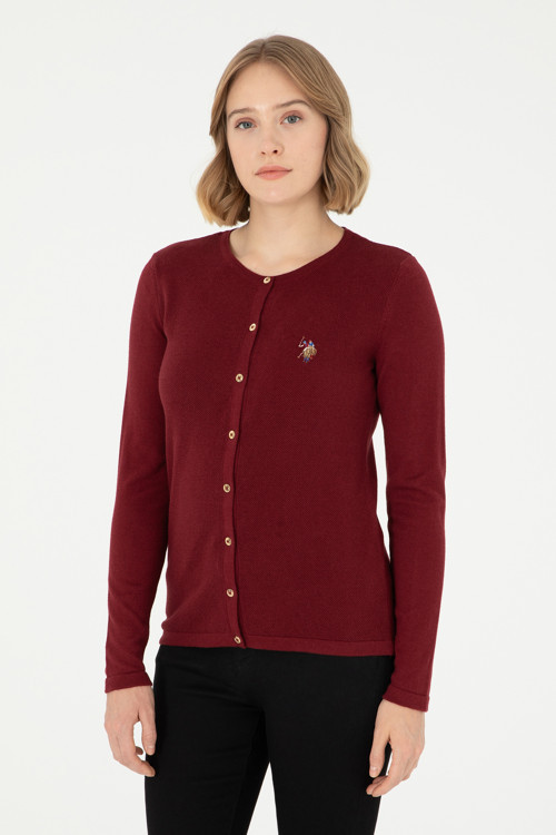 Kadın Bordo Basic Triko Hırka 50288991-VR014