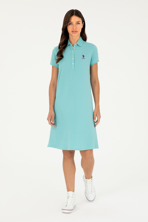 Kadın Mint Polo Yaka Mini Boy Örme Elbise 50280038-VR090