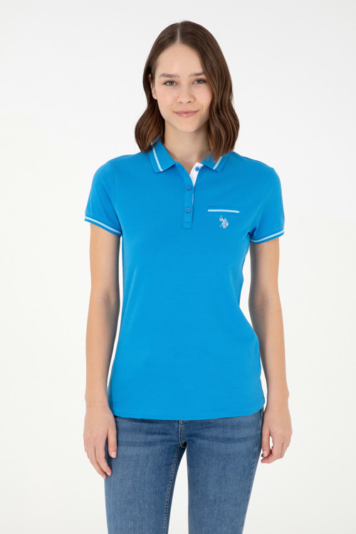 Kadın Saks Polo Yaka Tişört 50280039-VR045