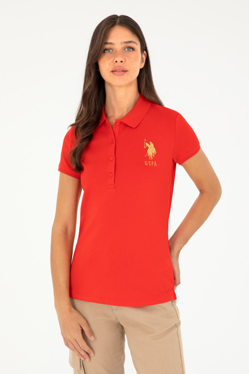 Kadın Kırmızı Basic Polo Yaka Tişört 50280071-VR030