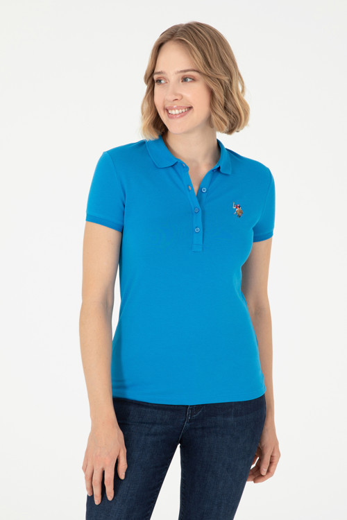 Kadın Saks Polo Yaka Tişört 50280067-VR045