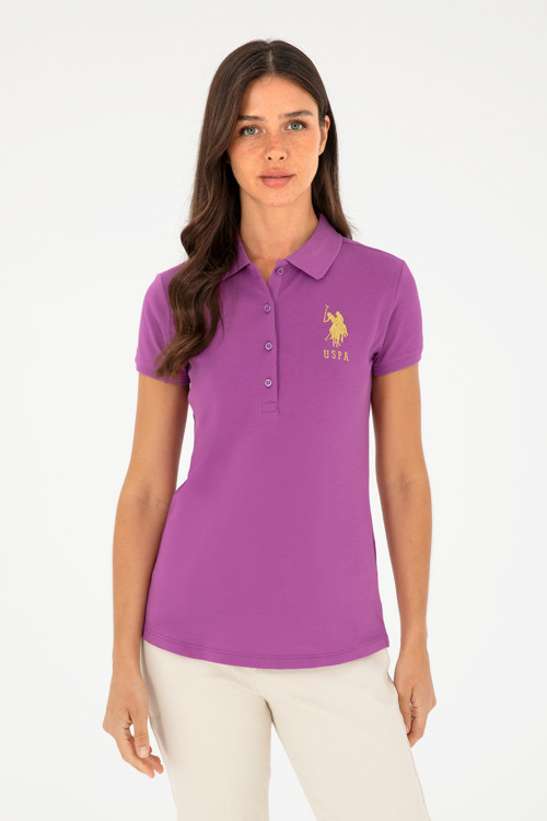 Kadın Mor Basic Polo Yaka Tişört 50280071-VR038
