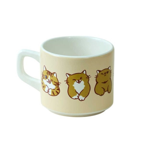 Kedi Figürlü Bej Seramik Kupa