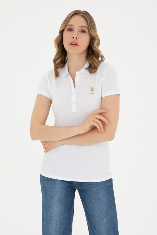 Kadın Beyaz Basic Polo Yaka Tişört 50280065-VR013