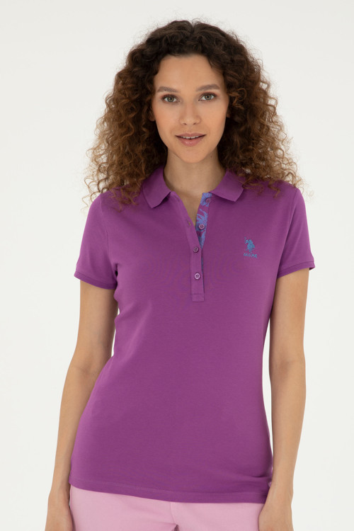 Kadın Mor Basic Polo Yaka Tişört 50280060-VR038